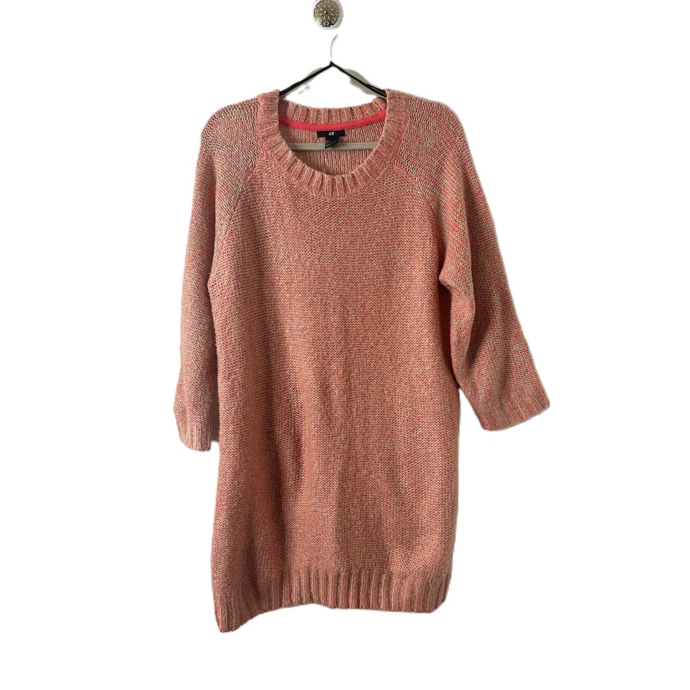 H&M Quarter Sleeve Knit Sweater Dress Womens Size S Coral Pink Scoop Neck Casual